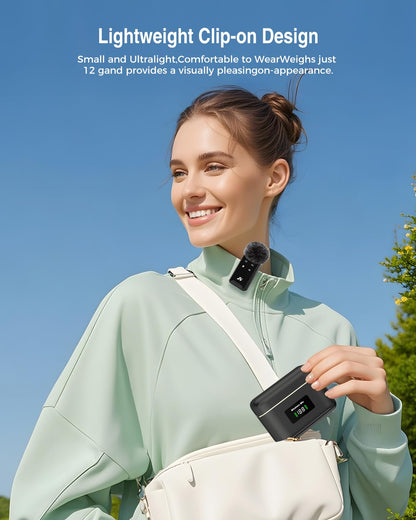 PQRQP Wireless Microphone for iPhone, iPad, Android(Lightning/USB C), Dual Microphones 20 H Battery Life, Mini Microphone, Cordless Double Mics for Video Recording, YouTube, TikTok, 164FT