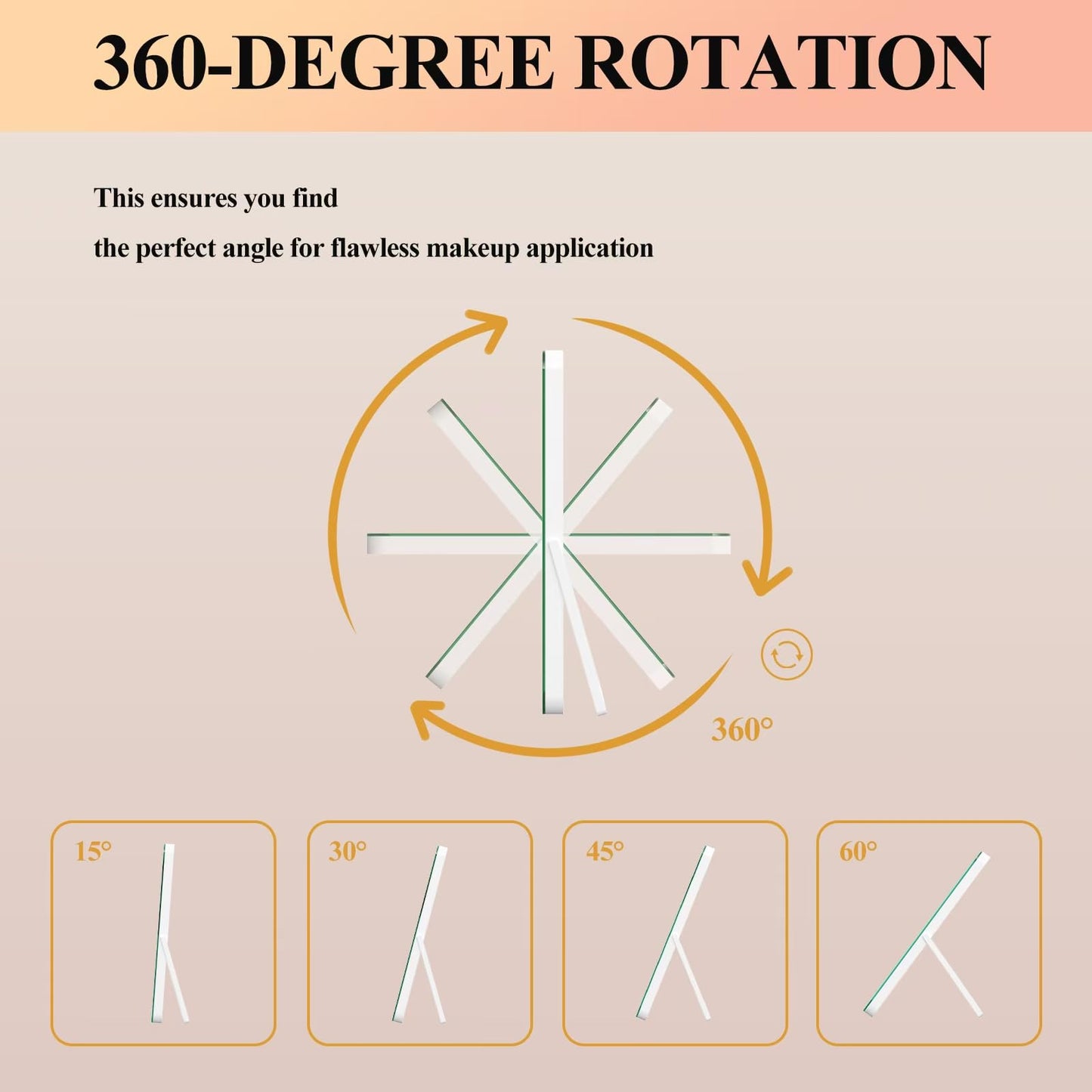 Gvnkvn Ligheted Vanity Mirror with Lights, 14" x 10" LED Makeup Mirror, 3 Modes Light, Smart Touch Control Dimmable, 360°Rotation, Rectangle White Frame