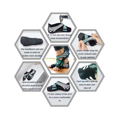 ABIRAM Yoga Socks Toeless Non-Slip Grips & Straps, for Pilates, Barre, Ballet, Bikram, Workout for Women