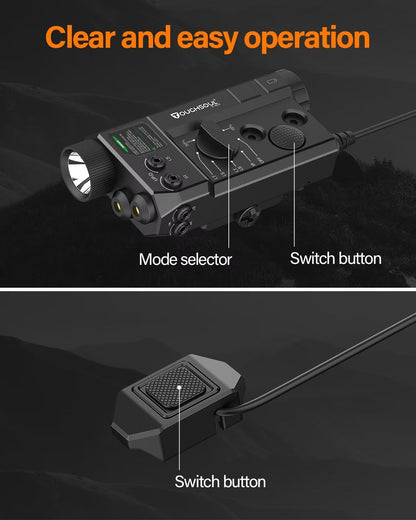 Mlok and Picatinny Mounted Tactical Flashlight Green Laser Infrared(IR) Laser 3 in 1 Combo, 1200 Lumen Light with Remote Pressure Switch for Rifle