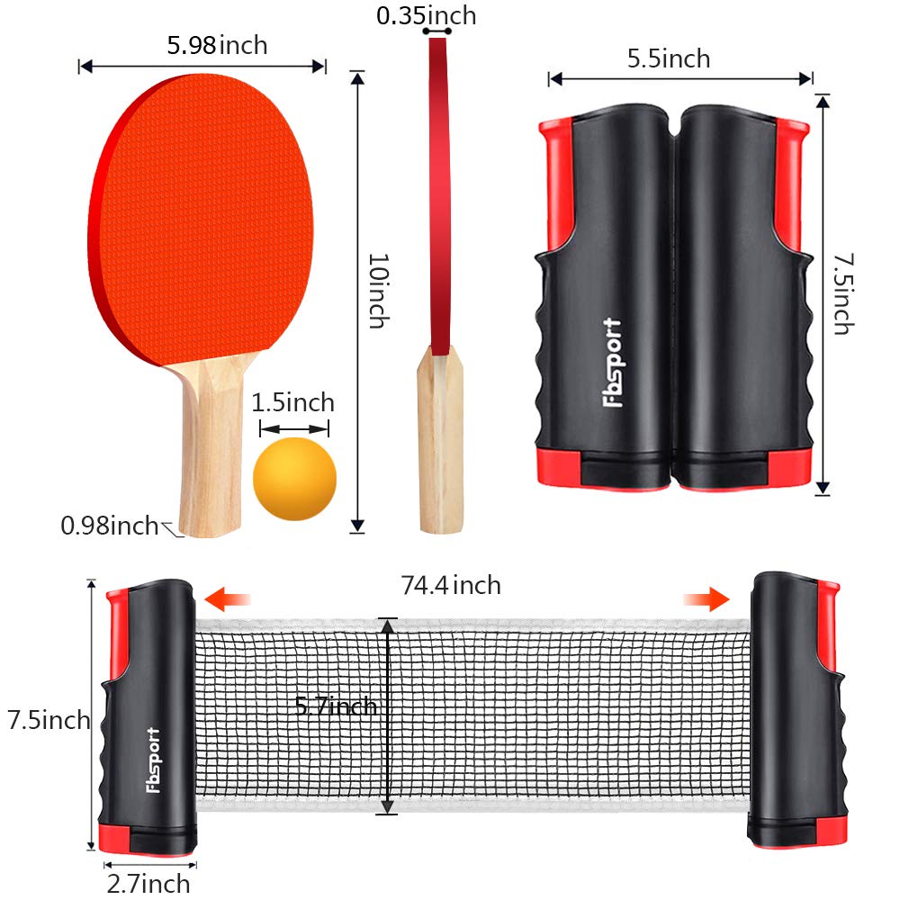FBSPORT Ping Pong Paddle Set, Portable Table Tennis Set with Retractable Net,Rackets,Balls and Carry Bag for Indoor/Outdoor Games