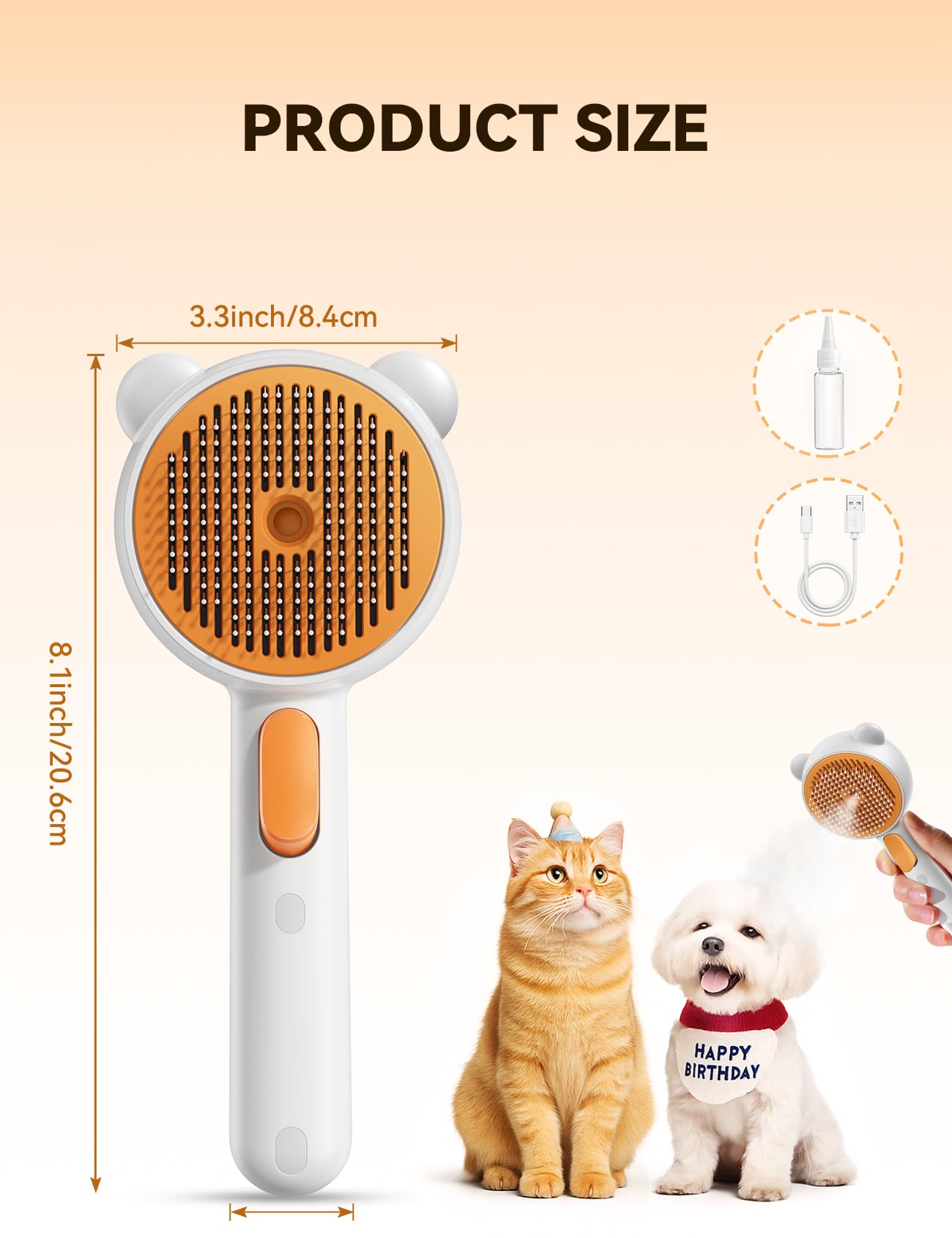 Pet Steam Brush for Dogs & Cats, Brushes for Indoor Cats with Release Button, Dual Speed Spray USB Rechargeable Grooming Supplies, Dog Brush for Shedding Suitable for All Long- and Short-haired Pets