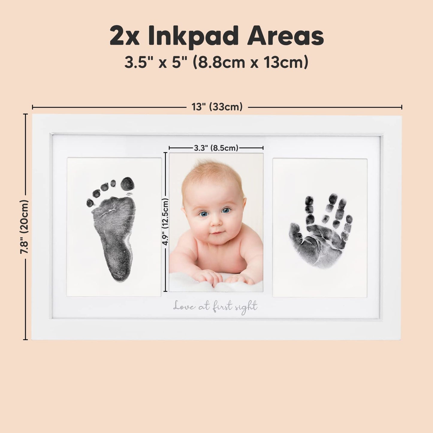 Inkless Baby Hand and Footprint Kit Boy, Girl - No Mess Ink Pad for Handprint, Clean Touch Dog Paw Print Kit, Personalized Baby Shower Gifts, Nursery Newborn Keepsake Frame (Alpine White)