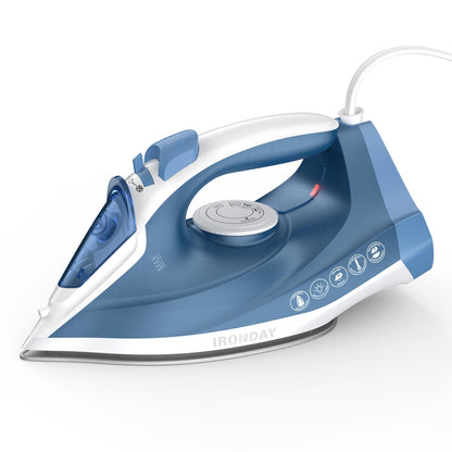 IRONDAY Steam Iron for Clothes Fast Heating, 1200W Iron with Non-Stick Ceramic Soleplate, Self-Cleaning, Burst of Steam, Spray Mist, 7.03oz Water Tank Ironing Clothes for Home, Blue