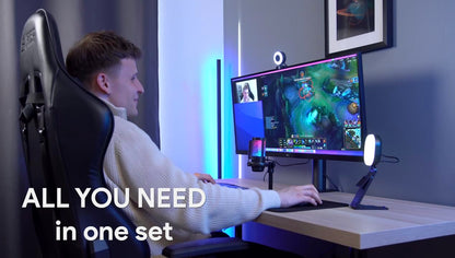 Live Streaming Kit- Perfect for Streaming Video Games on Twitch, YouTube, Podcasts and Working from Home. includes 1920x1080p Webcam, Professional USB Microphone, and One LED Multi-Color Light