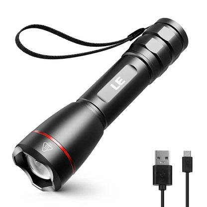 Lepro LED Rechargeable Flashlight, LP3000 High Lumens, Zoomable, Bright Flashlight, Waterproof, 5 Lighting Modes, Small Handheld Flashlight for Camping, Emergencies, USB Cable Included