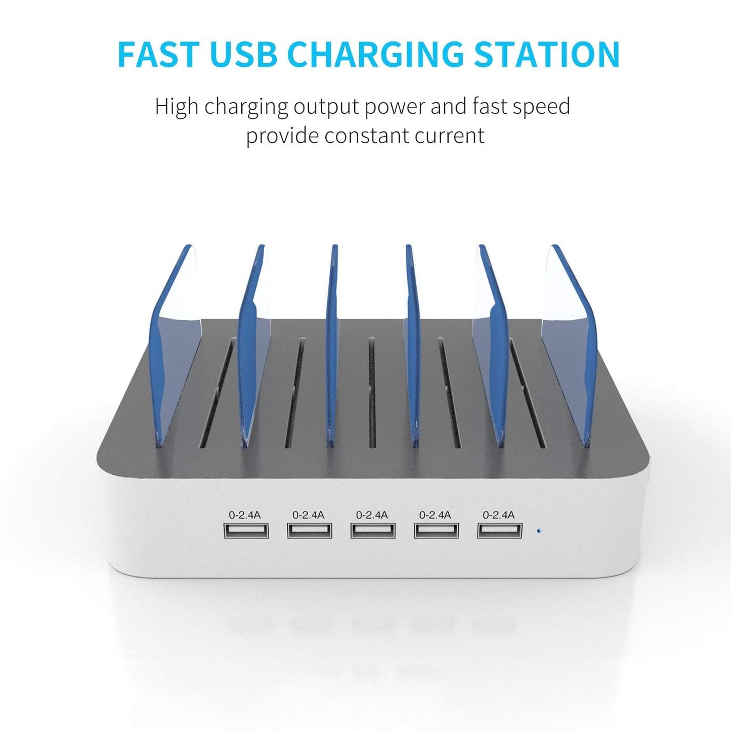 MSTJRY Charging Station for Multiple Devices : 5 Port Multi USB-A Charger Stations Multi-Device Organizer Charging Dock Designed for iPhone iPad Cell Phone Tablets (7 Short Cables Included)