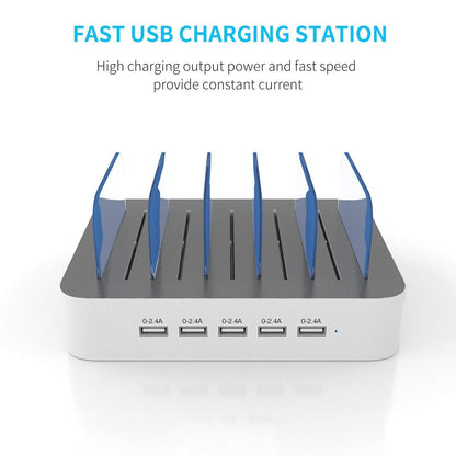MSTJRY Charging Station for Multiple Devices : 5 Port Multi USB-A Charger Stations Multi-Device Organizer Charging Dock Designed for iPhone iPad Cell Phone Tablets (7 Short Cables Included)