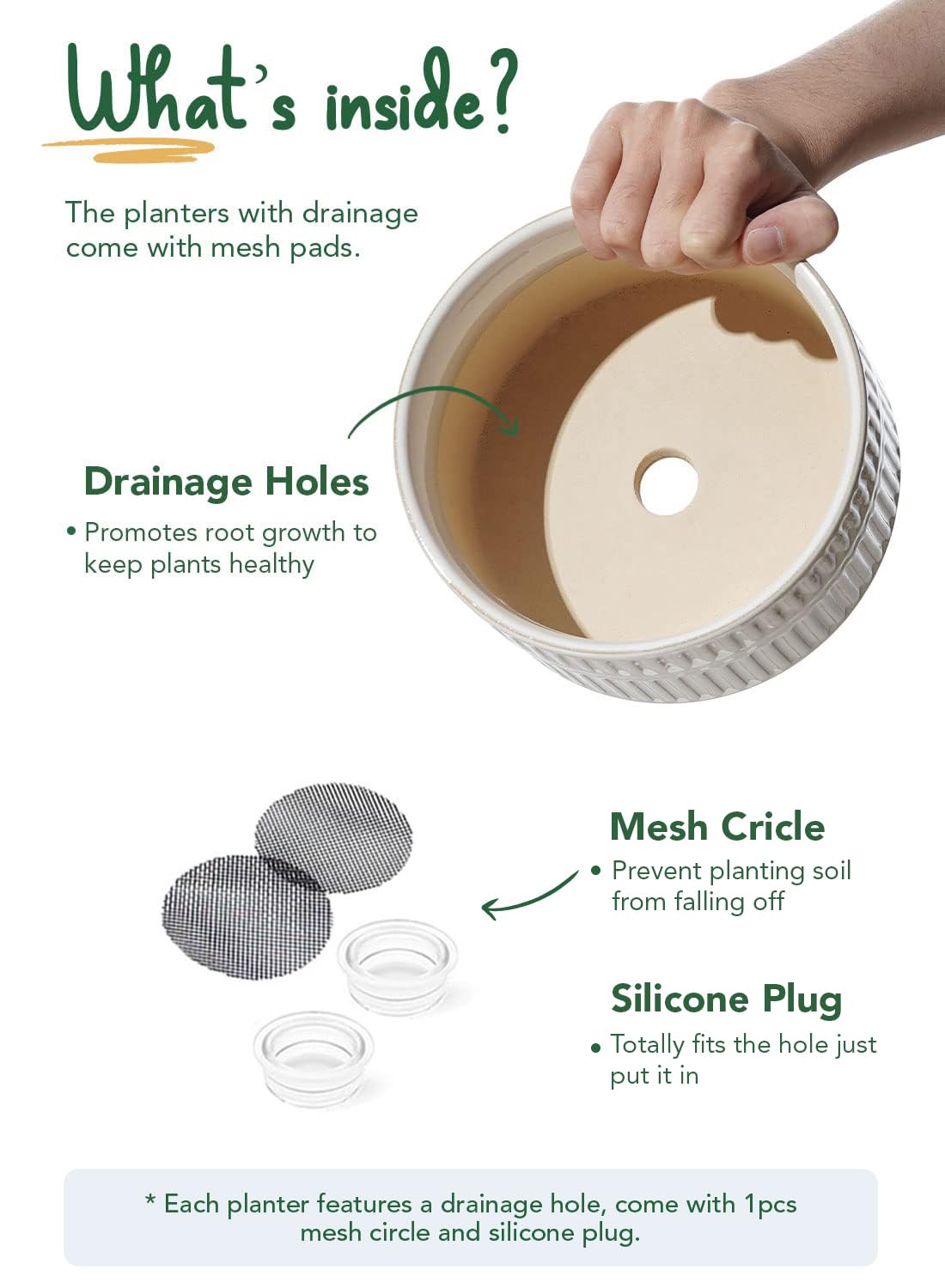 LE TAUCI Succulent Planters, 6.5+8 Inch Ceramic Indoor Plant Pot with Drainage Hole, Shallow Round Succulent Pots, Set of 2, Reactive Glaze White