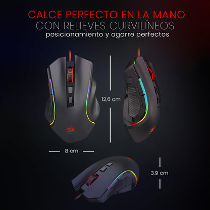 Redragon M602 Gaming Mouse, Ergonomic RGB Gaming Mouse Wired with 7200 Adjustable DPI, 9 Programmable Buttons, Professional Software for Gamer Office [Black]