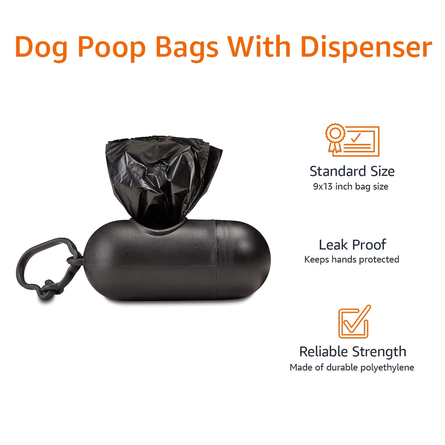 Amazon Basics Dog Poop Bags with Dispenser, 900 Count, Enhanced for Guaranteed Leakproof, Unscented, Includes Leash Clip
