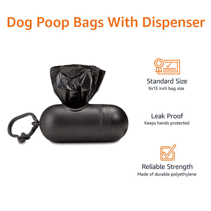 Amazon Basics Dog Poop Bags with Dispenser, 900 Count, Enhanced for Guaranteed Leakproof, Unscented, Includes Leash Clip