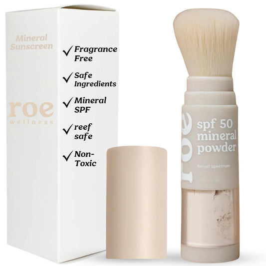 Roe Wellness- Kids SPF 50 Brush On Mineral Sunscreen Powder, Reef-Friendly, Easy to Apply for Kids, Babies & Parents