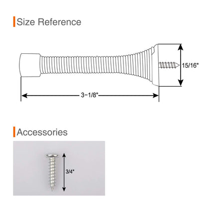 KOVOSCH 2 Pack Spring Door Stopper Brushed Satin Nickel- 3-1/4" Flexible Spring Door Stops with White Rubber Bumper Tips