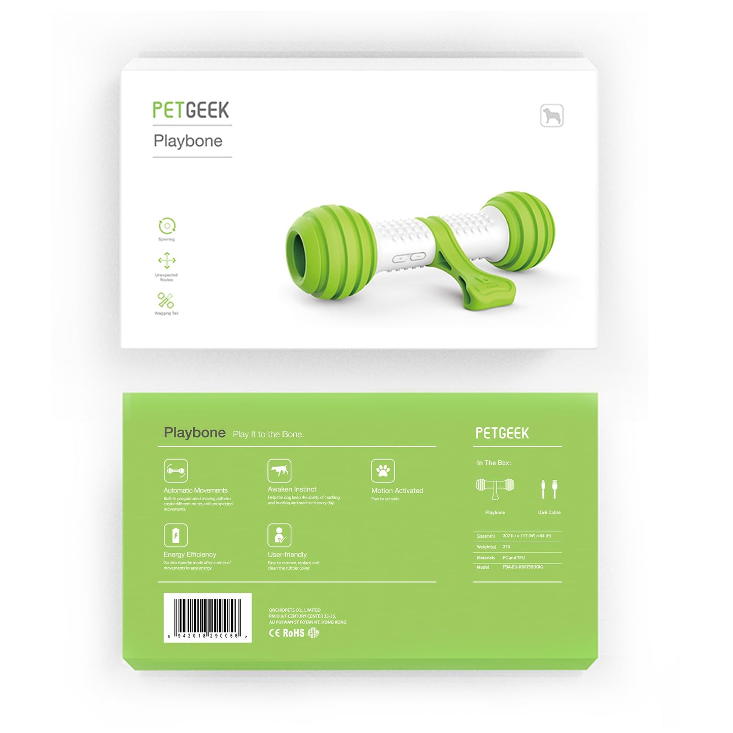 PETGEEK Interactive Dog Bone Toy, Automatic Dog Chase Toy, Electronic Pet Toys for Medium/Large Dog Boredom, USB Rechargeable Safe Material, Green Color