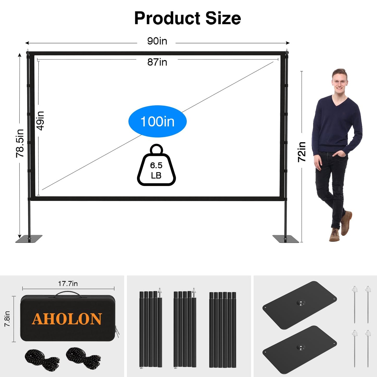 Outdoor Projector Screen with Stand - 100 Inch Portable Projector Screen Indoor and Outdoor Projector Screens 16:9 5K HD Wrinkle Free Lightweight Movie Screen with Carry Bag,Enioy Movie Nights