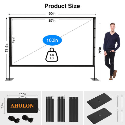 Outdoor Projector Screen with Stand - 100 Inch Portable Projector Screen Indoor and Outdoor Projector Screens 16:9 5K HD Wrinkle Free Lightweight Movie Screen with Carry Bag,Enioy Movie Nights