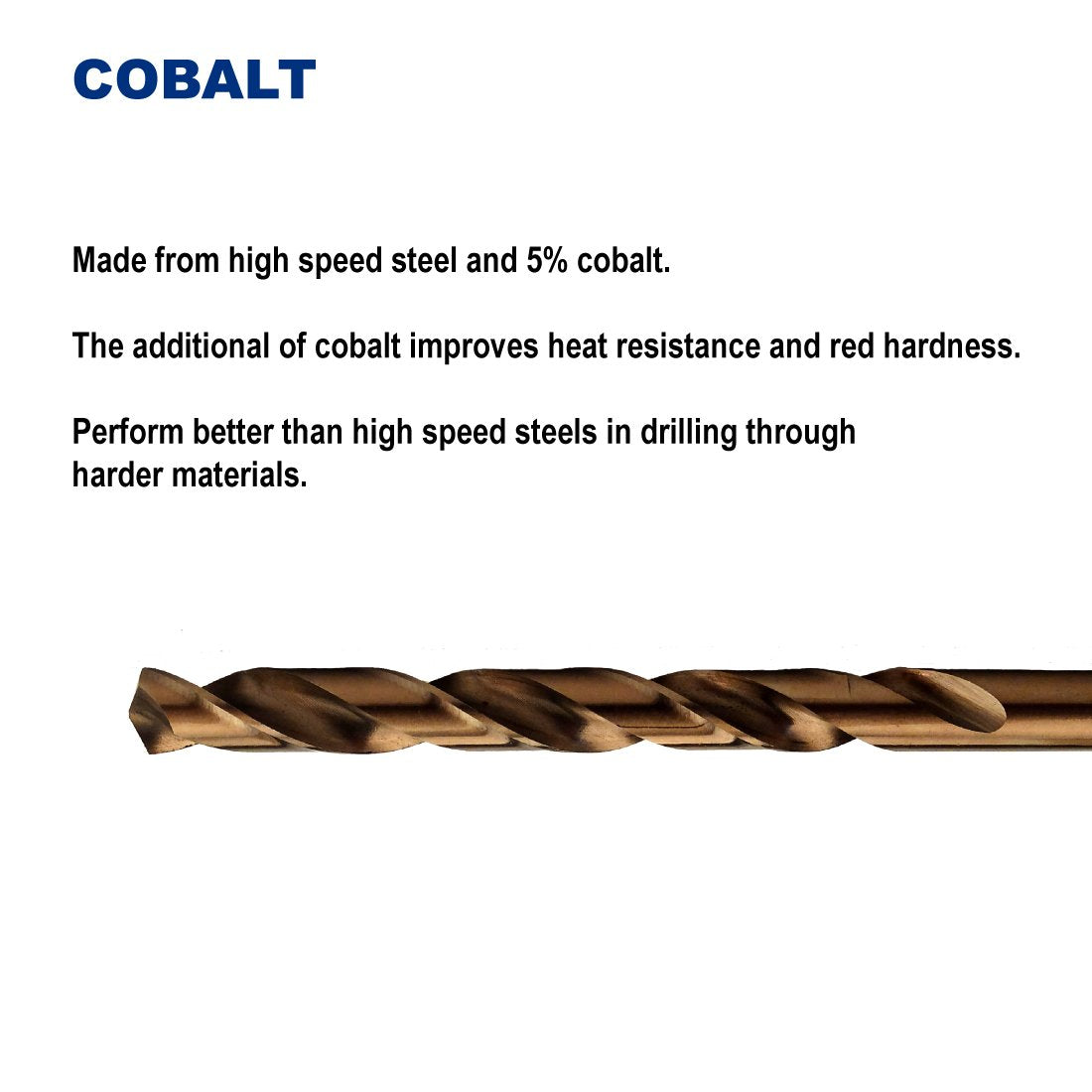 3/16-Inch Cobalt Steel M35 Jobber Length Twist Drill Bits for Hard Metal, Stainless Steel, Pack of 12