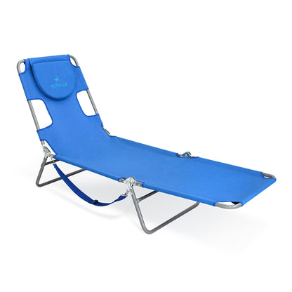 Ostrich Beach Lounge Chair, Folding & Reclining Outdoor Chaise Lounger, Blue - Portable Adjustable Recliner Chair for Lawn, Pool, Patio, Garden, and Yard