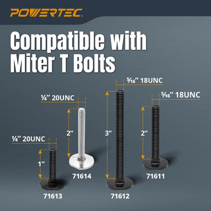 POWERTEC 48" Miter T Track for Router Table, Works With Table Saw Sled, Miter Gauge, Featherboard, Miter Bar, and other T Track Accessories for woodworking, 2PK (71167-P2)
