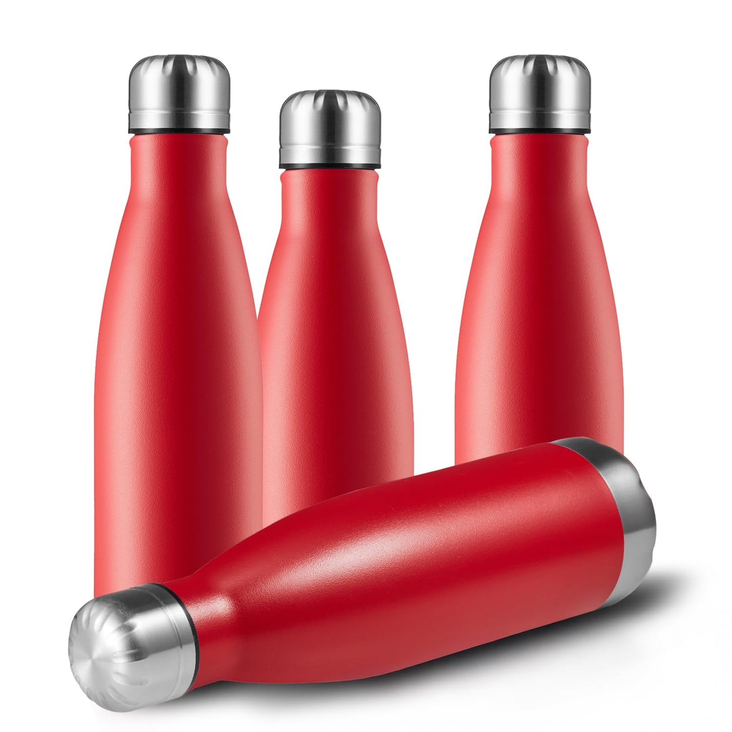 MEWAY 17oz Sport Water Bottle 4 Pack Vacuum Insulated Stainless Steel Leak-Proof Double Wall Cola Shape Water Bottle,Keep Drinks Hot & Cold(Red,4 Pack)