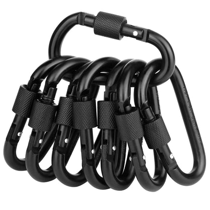 Locking Carabiner Clip, Vonpri 3 Inch D Ring Clips Spring Snap Key Chain Hook Screw Gate Aluminum Carabiners for Outdoor Travel Camping Fishing Hiking Backpack (Black 8pcs)