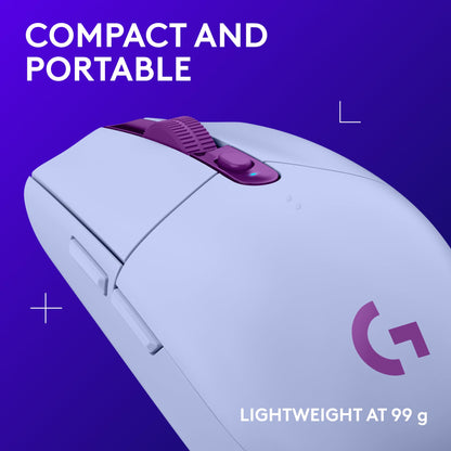 Logitech G305 LIGHTSPEED Wireless Gaming Mouse, Hero 12K Sensor, 12,000 DPI, Lightweight, 6 Programmable Buttons, 250h Battery Life, On-Board Memory, PC/Mac - Lilac