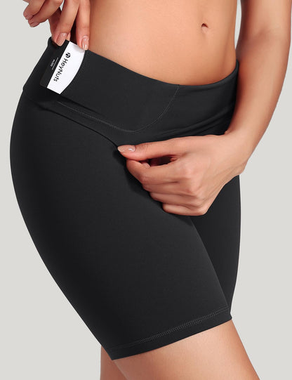 HeyNuts Women's Workout Pro Biker Short, High Waisted Tummy Control Athletic Running Spandex Yoga Shorts 6'' Black M(8/10)