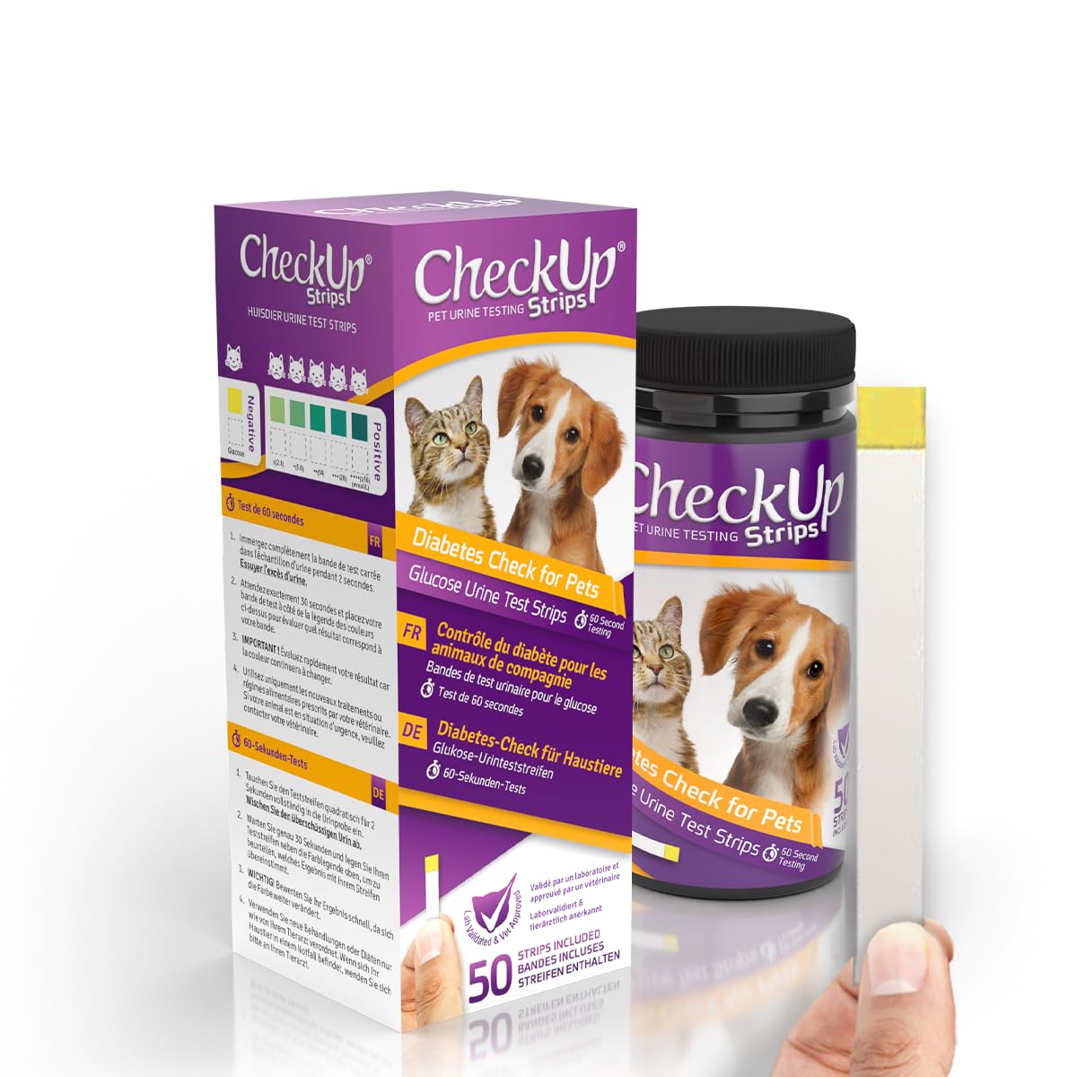 KIT4CAT CheckUp Glucose Urine Testing Strips for Cats and Dogs - Detection of Glucose Levels x 50