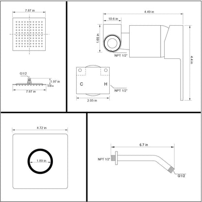 POP SANITARYWARE Single Function Shower Trim Kit with Rough-in Valve, Bathroom Rain Shower Set Bath Rainfall Shower Faucet System with Square Stainless Steel Metal Showerhead, Polished Chrome