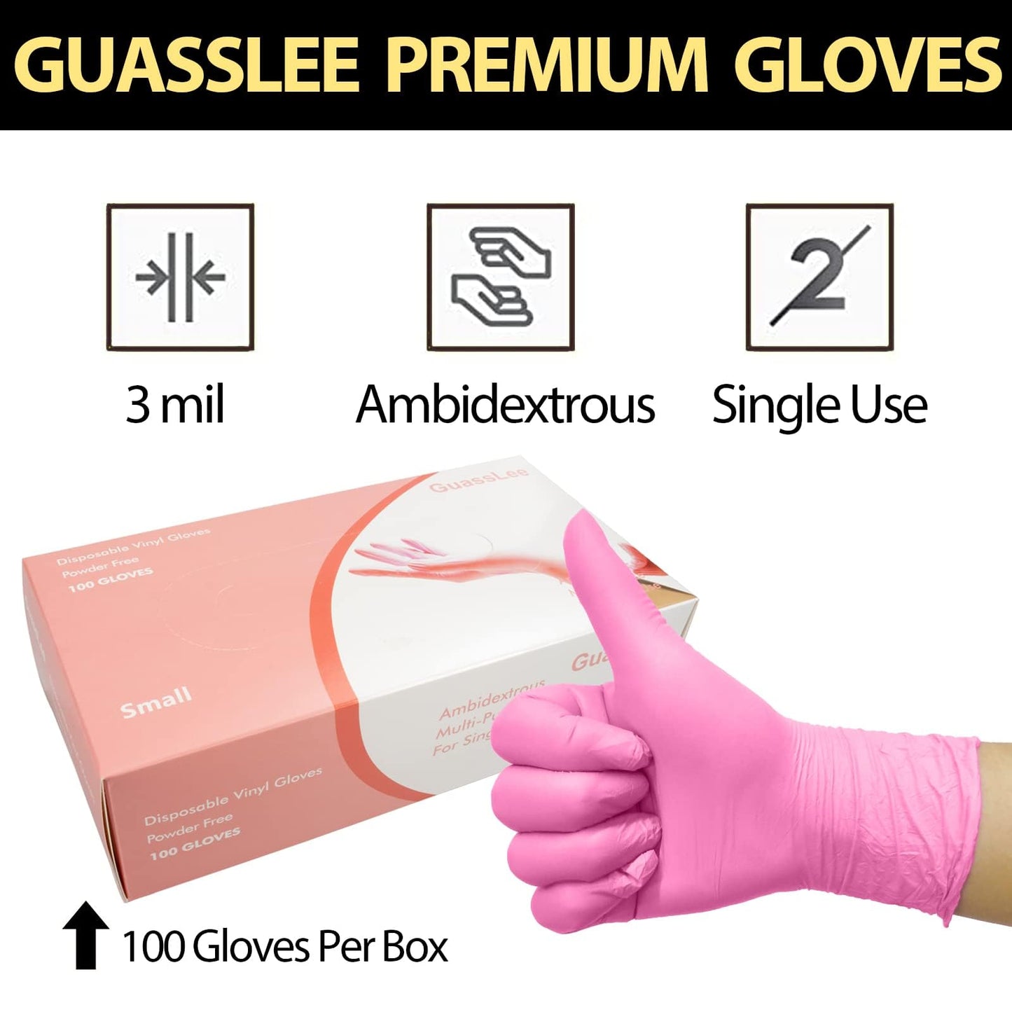 100 Pack Pink Vinyl Disposable Gloves - Latex Free and Power Free Food Grade Exam Gloves for Cleaning, Food Prep, Kitchen Use, Medium