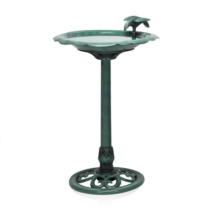 Alpine Corporation - 31" Tall Outdoor Antique Flower Birdbath with Bird Decoration Yard Statue – Charming Garden Accent to Attract Birds - Durable Polypropylene Construction for Patio, Deck, or Yard