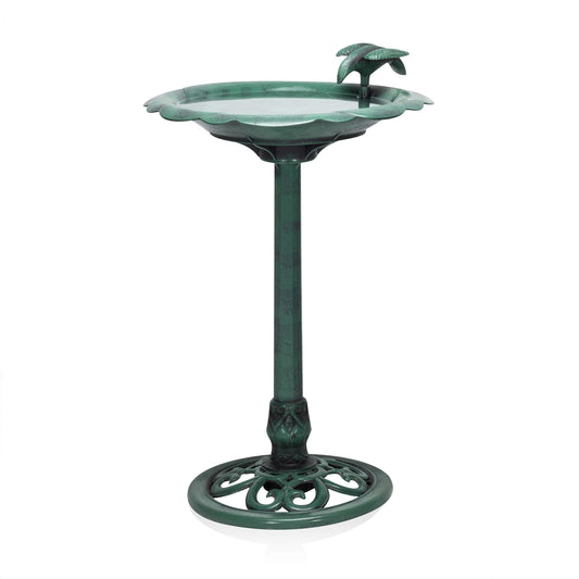Alpine Corporation - 31" Tall Outdoor Antique Flower Birdbath with Bird Decoration Yard Statue – Charming Garden Accent to Attract Birds - Durable Polypropylene Construction for Patio, Deck, or Yard