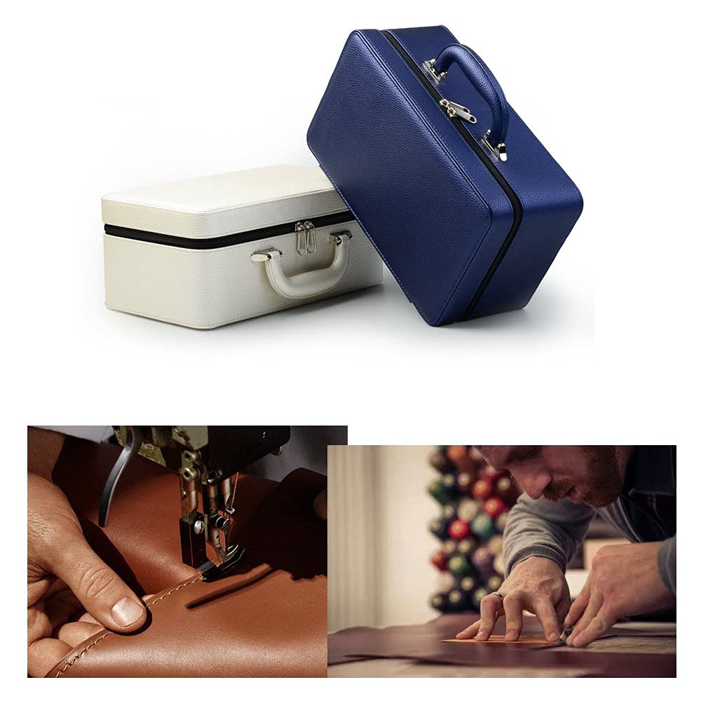 Oirlv Blue Leather Jewelry Box Handmade Travel Jewelry Organizer Storage Case Holder For Girl Lady Earring,Ring,Necklace,Pendant,Watch,Bracelet.(3 layers)