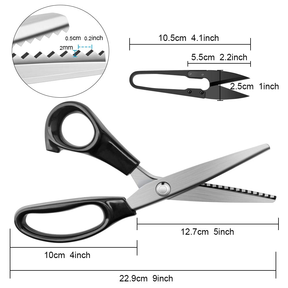 Pinking Shears for Fabric, Zig Zag Scissors, Ergonomic Grips, Ultra-Sharp, Professional Peaking Shears for Sewing, Craft, Dressmaking, 9 Inch, Black