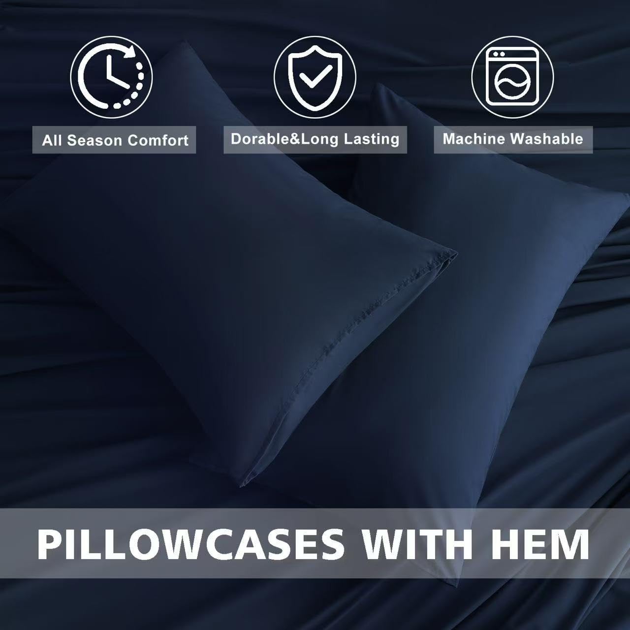 Queen Size 4 Piece Bed Sheet Set - Ultra Imitation Cotton-Premium Breathable & Cooling Sheets - Hotel Luxury Bed Sheets Deep Pocket up to 15"- Wrinkle, Fade, Stain Resistant (Navy Blue, Queen)