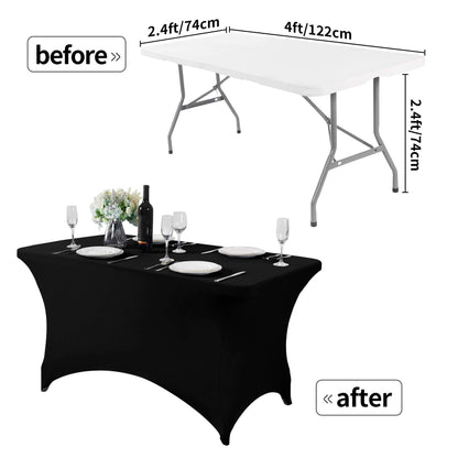 Hezuzo Spandex Table Cover for 4FT or 6ft or 8ft Table Universal Fitted Stretch Tablecloth for Party, Banquet, Wedding and Events-Black