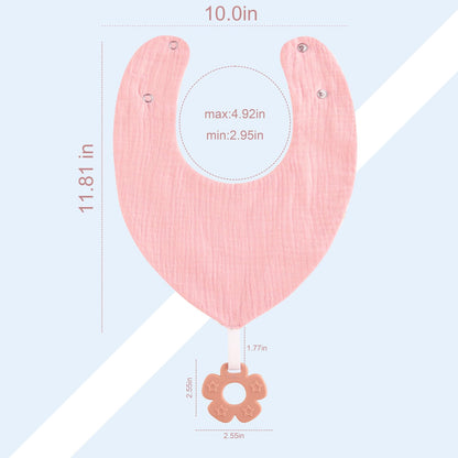 Muslin Baby bibs 6-Pack and Teething Toys 6-Pack Made with 100% Organic Cotton, Absorbent and Soft For Baby girl