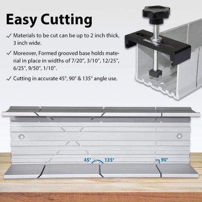 FIRSTINFO H5441 Metal Aluminum Miter Box 9.8 Inch Mitre Box for Manual Saw for Hand Saw 3 Cutting Angles with Fixable Screw