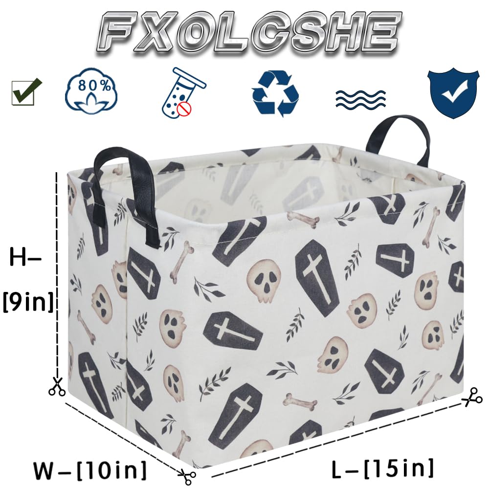 FXOCSHE Halloween goth thriller basket,Empty Halloween basket,Gothic home decor,Trick or Treat Basket for Boys and Girls,Waterproof collapsible storage box(Gothic)