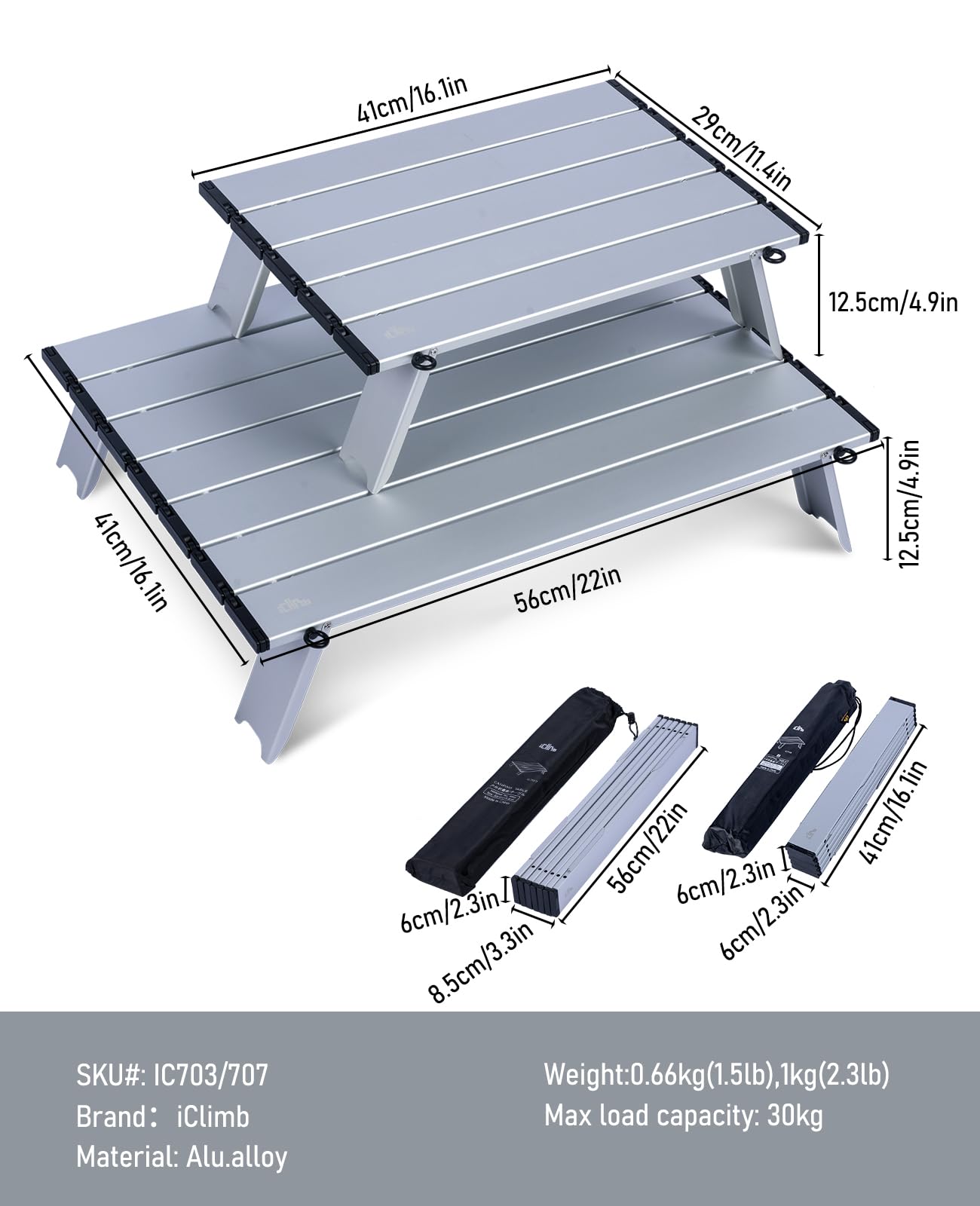 iClimb Ultralight Compact Mini Beach Picnic Folding Table with Carry Bag