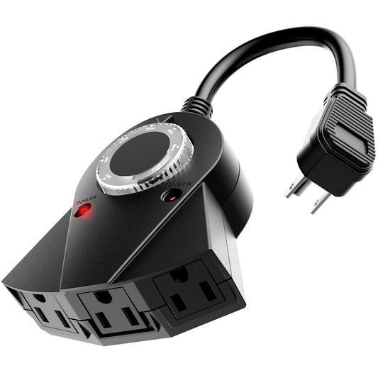 Minetom Outdoor Light Plug-in Timer, Heavy Duty Mechanical Timer Switch, 3 Grounded Electrical Outlets for Christmas Lighting Outdoor and Indoor, UL Listed, Black, 13 Amp