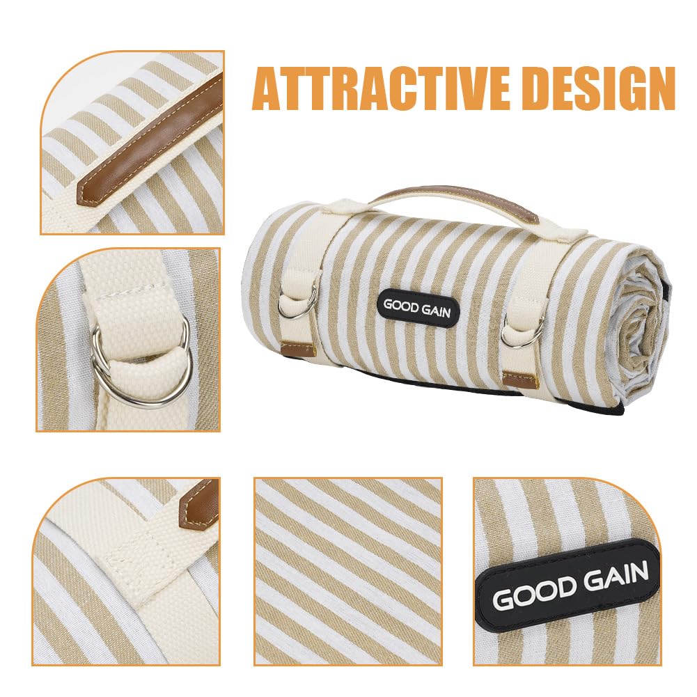 Picnic Blankets Waterproof Extra Large - Outdoor Blanket Sand Free Foldable with Carry Strap for Beach, Camping, Park Grass, Hiking, Travel, Concerts, Indoor (Sand Yellow)