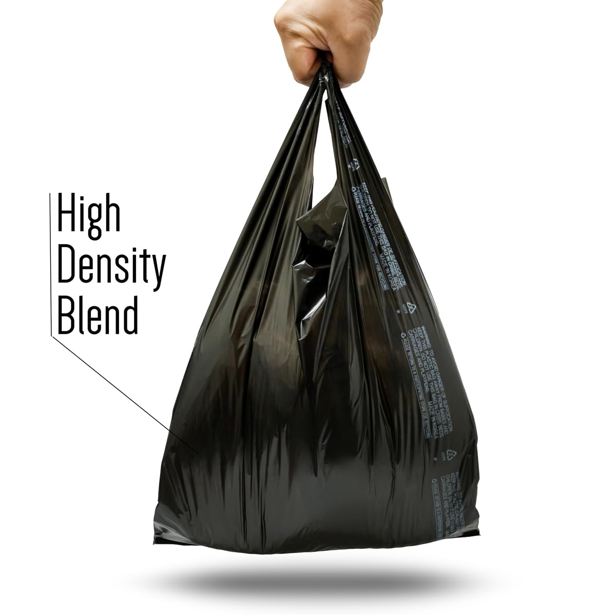 Platree Large Plain Black (400 Count) Embossed T-Shirt Bag, 12 inch X 7 inch X 22 inch, 17 mic, Black Bags with Handled, Bulk, Grocery, Retail, Heavy Duty