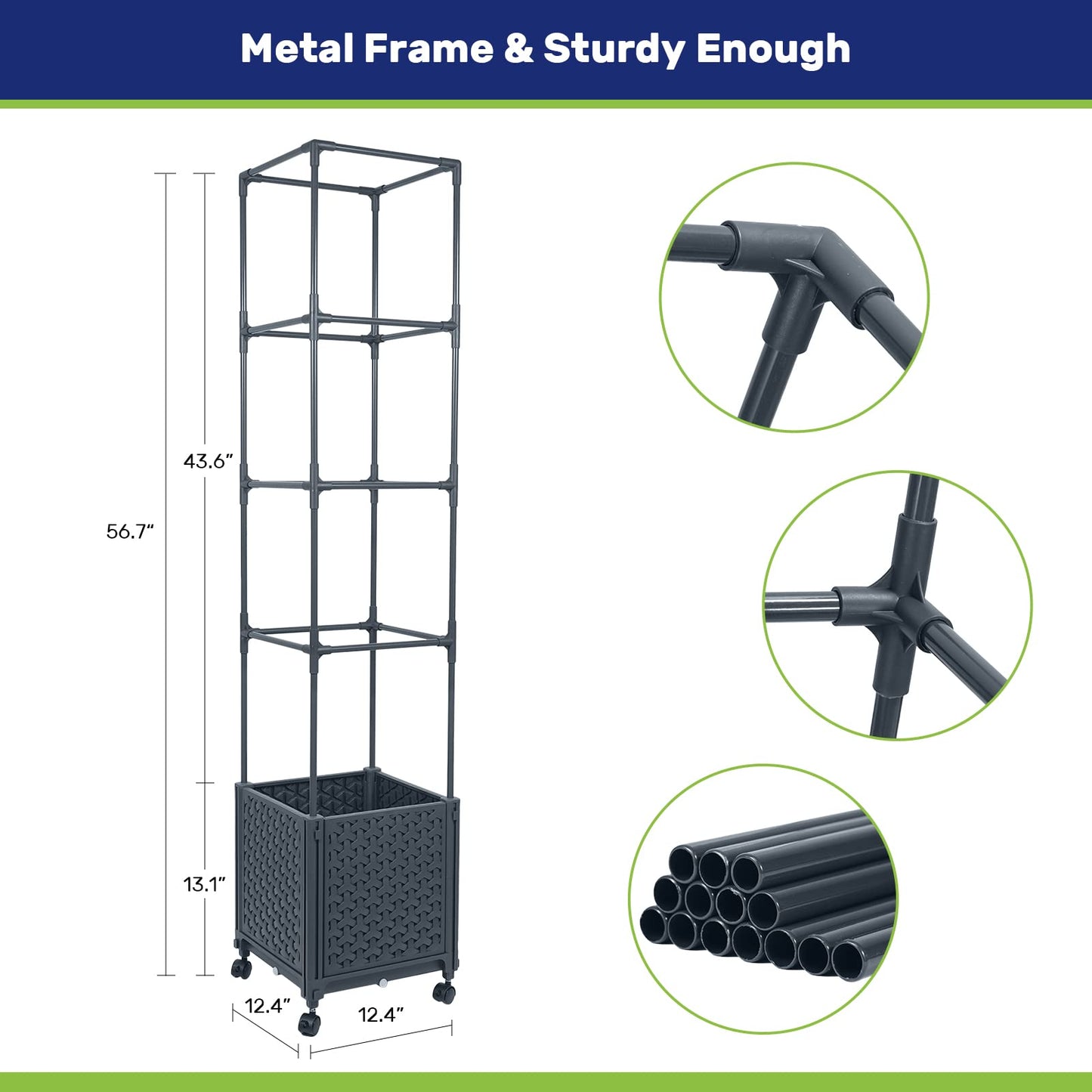 LINEX Raised Garden Bed Planter Box with Trellis, 56.7” Tomato Planters for Climbing Plants Vegetable Vine Flowers Outdoor Patio, Tomatoes Cage w/Self-Watering & Wheels