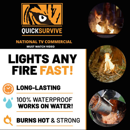 QuickLight by QUICKSURVIVE All-Purpose 100% Waterproof Fire Starters - Fire Starters for Campfires, Wood, Fire Pit, Fireplace, Charcoal, & More - All-Weather & Non-Combustible - 50 Piece Canister