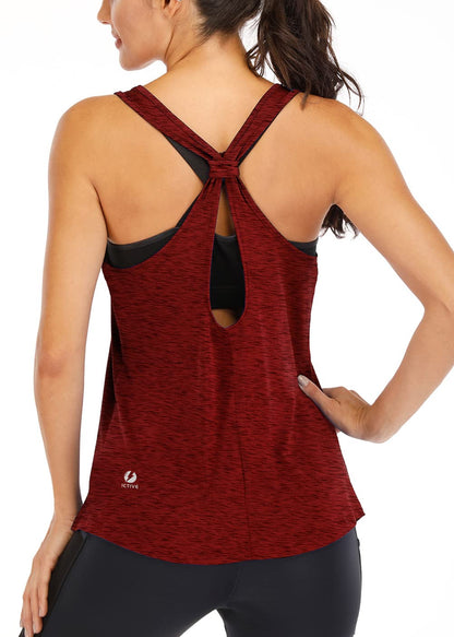 ICTIVE Workout Tank Tops for Women Yoga Tops Loose Fit Backless Racerback Tank Summer Running Gym Shirts Burgundy M