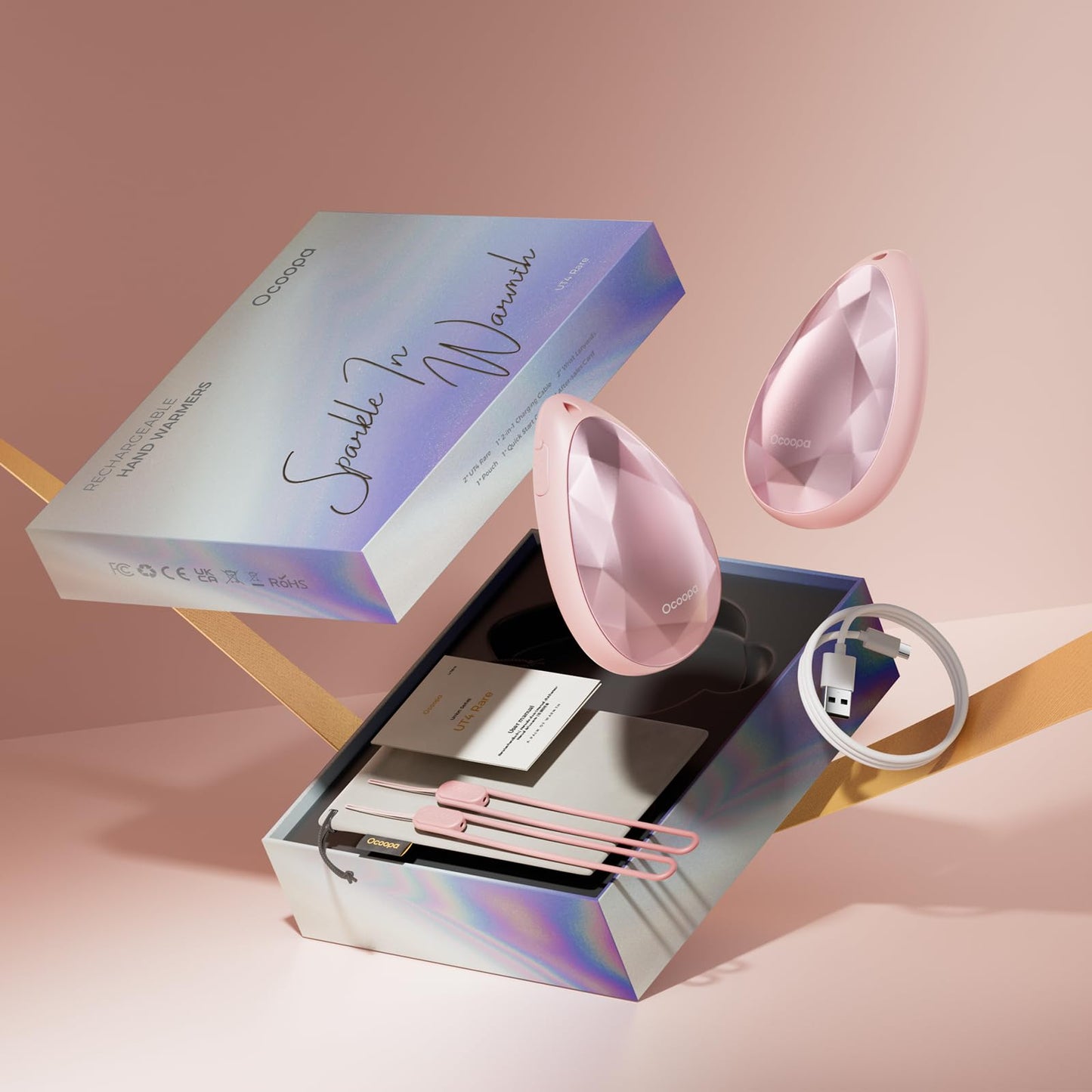 OCOOPA Women Rechargeable Hand Warmers 2 Pack, Portable, Stylish, Diamond-Shape Magnetic Electric Handwarmer, Reusable Pocket Heater, 2025 Tech Gifts for Christmas, Raynaud, Hiking, Camping, UT4 Rare