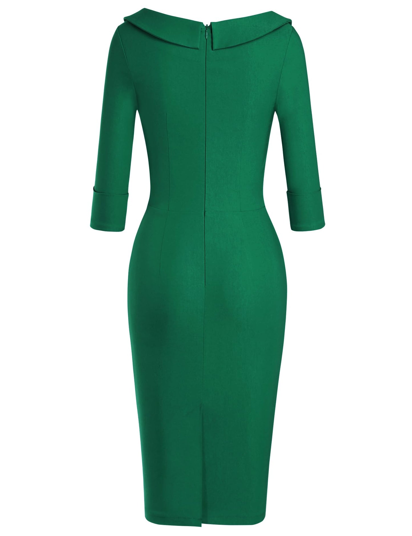 MUXXN Women's Fashion Square Neck 3/4 Sleeve Stretch Fit Vintage Wedding Midi Dress (Green XL)