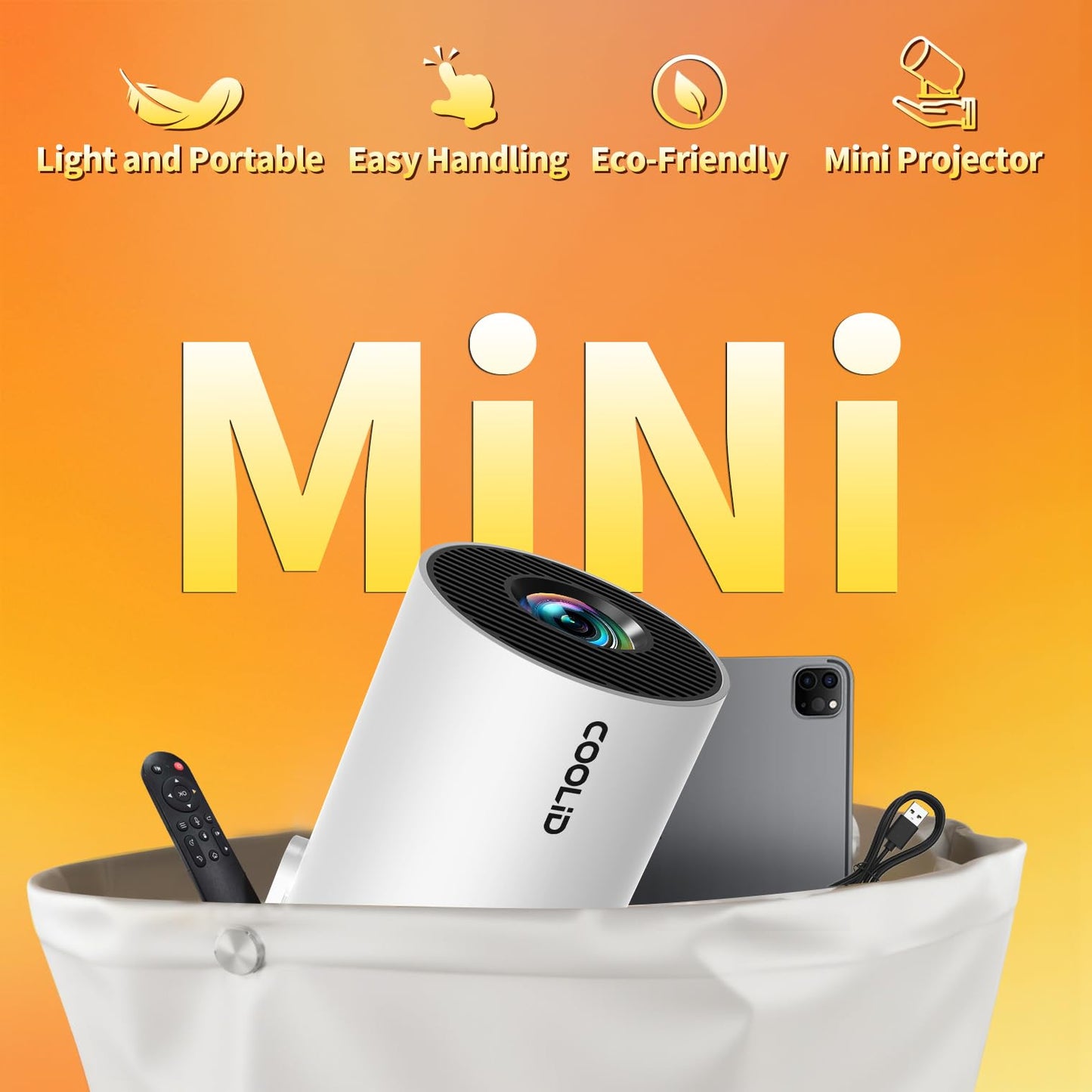 Mini Projector, Support 4K 1080P Portable Projector with Dual Band WiFi6 5G and Bluetooth 5.4, 270° Rotatable, Auto Keystone Correction, 35"-100" Video Projecto Compatible with HDMI/USB/Phone - White